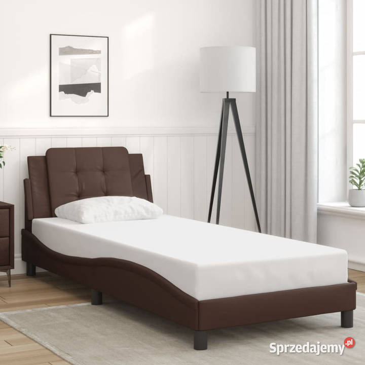 Rama łóżka z LED brązowa sztuczna skóra 90x190 Warszawa sprzedam