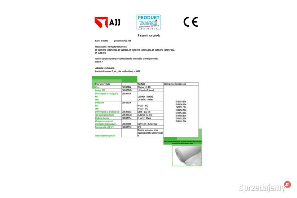 Geowłóknina ATESTOWANA PES B 200g AJJ 6m szer zachodniopomorskie