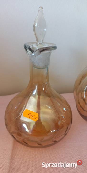 Karafka szkło miodowe opalizowane pięknej dyni Porcelana i szkło Gdańsk