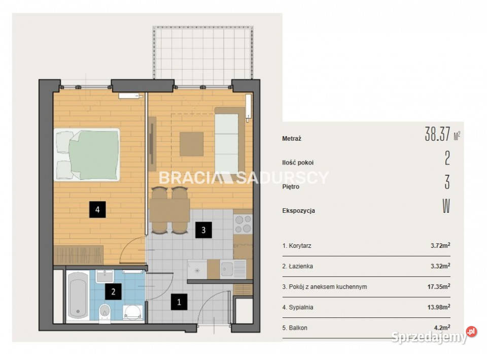sprzedaży mieszkania 3837m2 2pok Kraków Aleja 38.37m2