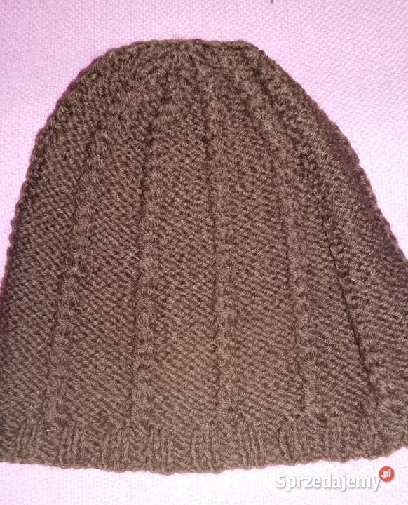 Czapka wełniana ręcznie robiona zielona brązowa Łódź