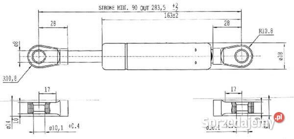 Sprężyna gazowa L2835 mm 520N Stabilus CA050016