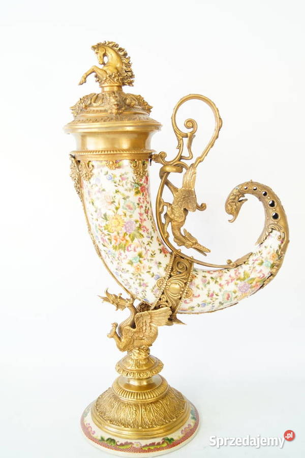 Piękny róg obfitości porcelana z brązem kwiaty Antyki Gizałki