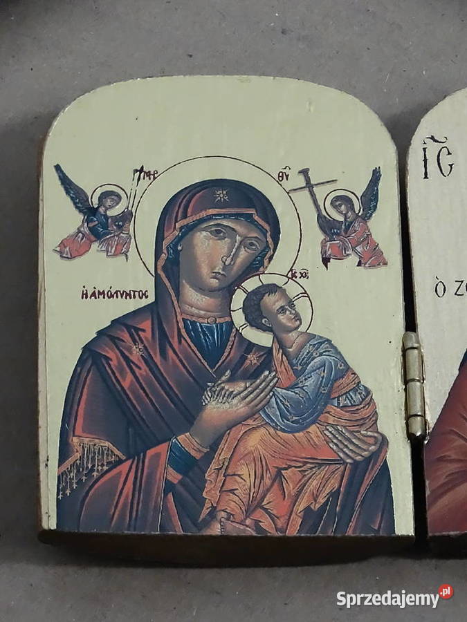 Drewniana ikona składana Dyptyk Matka Boska i Biłgoraj