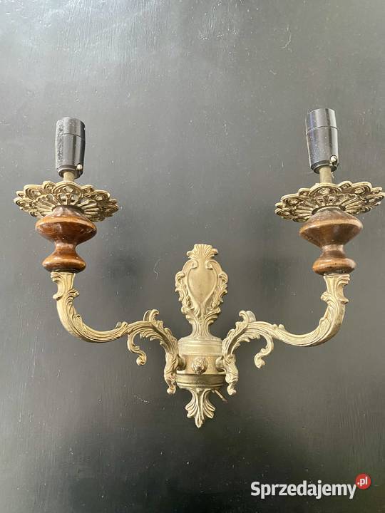 Sprzedam 2 kinkiety mosiądz drewno wielkopolskie