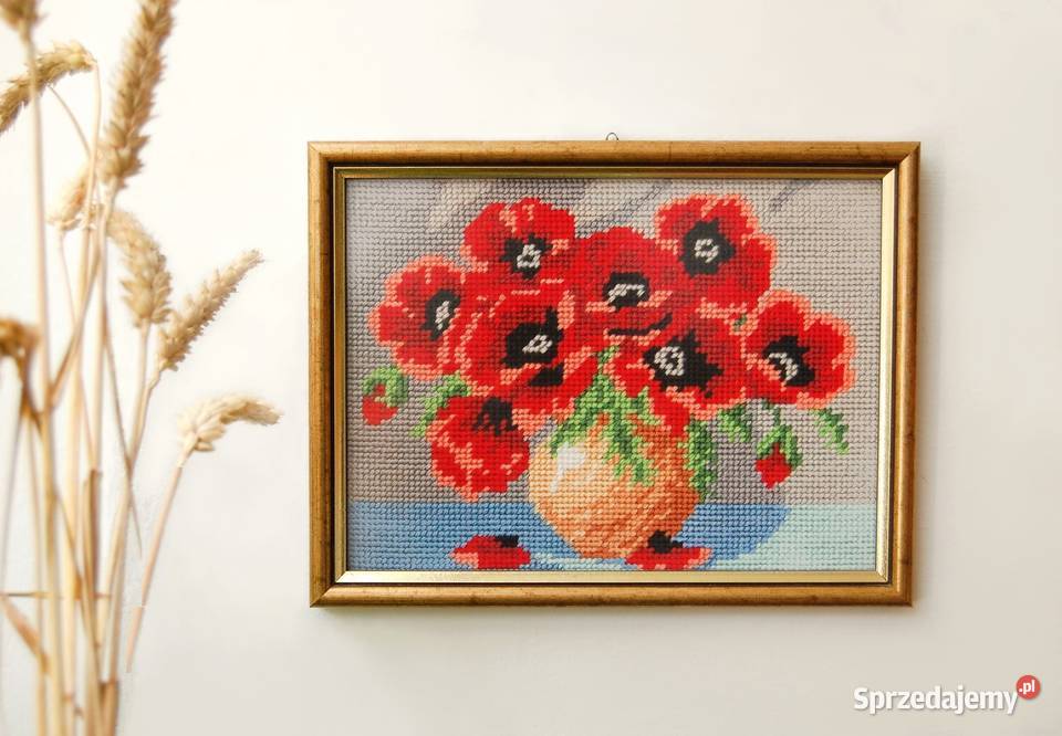 Maki kwiaty haftowane bukiet maków haftowany lubelskie Lublin sprzedam