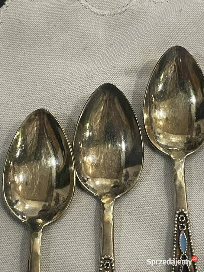 Srebrne pozłacane łyżeczki z emalią pr 825 małopolskie sprzedam