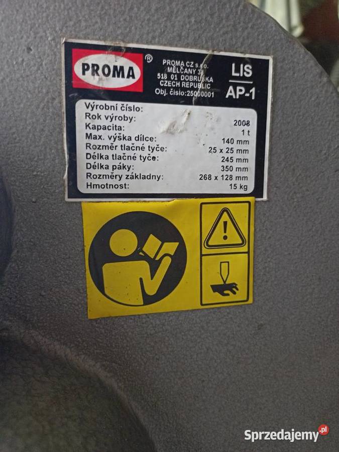 Prasa ręczna PROMA nacisk 1tona mało używana