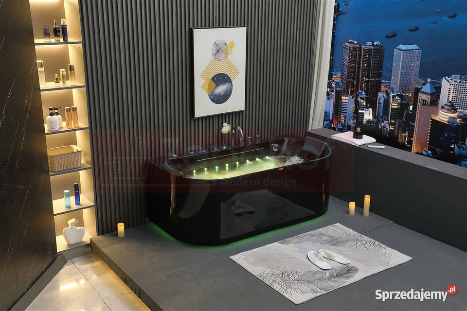 Czarna Wanna z hydromasażem EBC802 prostokątna Grabówka