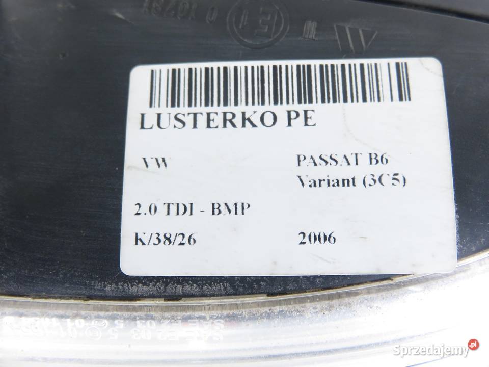 LUSTERKO PRAWE VW PASSAT B6 LC9X