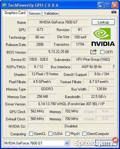 AGP Geforce 7600 GT 256mb ddr3 XFX POZNAŃ AGP Poznań