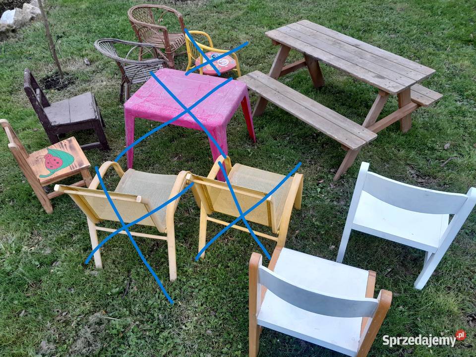Zestaw różnych starych krzesełek stolik ławka Dąbrowa Górnicza sprzedam