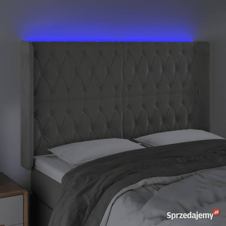 Zagłówek do łóżka z LED jasnoszary 163x16x118128