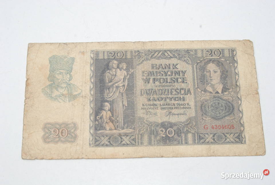 Stary banknot 20 złotych 1940 antyk unikat śląskie Cieszyn