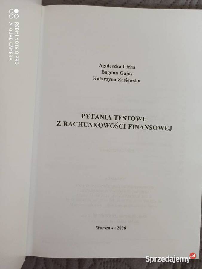 PYTANIA TESTOWE Z RACHUNKOWOŚCI FINANSOWEJ Warszawa