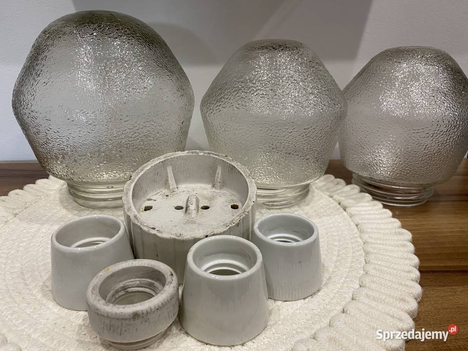 Szklane klosze i ceramiczne oprawy PRL Łomża sprzedam