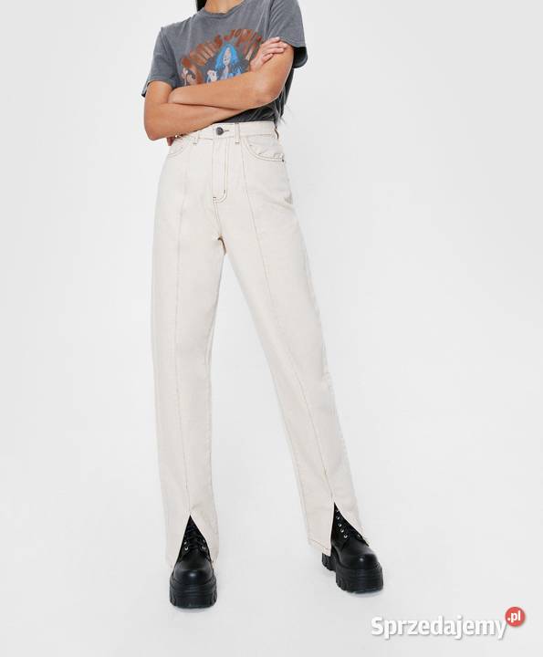 NASTY GAL SPODNIE MOM JEANS DŻINSY ECRU EKRI 34 wielkopolskie Kalisz sprzedam