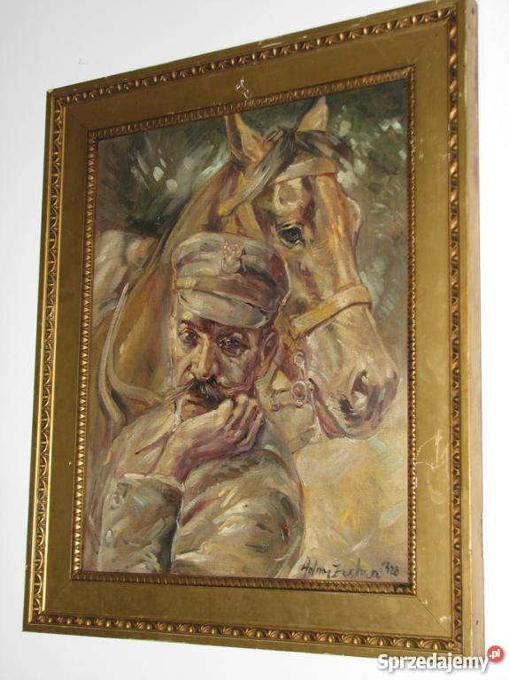 1928 PATRIOTYCZNY OBRAZ JÓZEF PIŁSUDSKI I KOŃ małopolskie Kraków