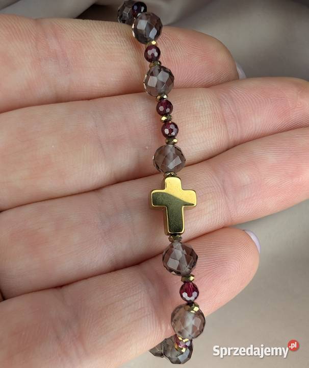 Bransoletka różaniec kamienie kwarc dymny Biżuteria podlaskie Białystok