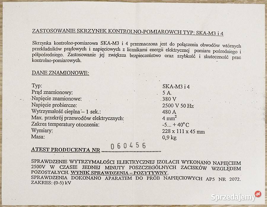 Skrzynka listwa kontrolnopomiarowa licznikowa