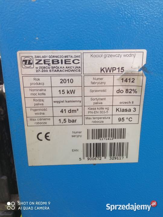 Piec kocioł CO zębiec KWP 15kW 2010r z osprzętem Bodzentyn sprzedam