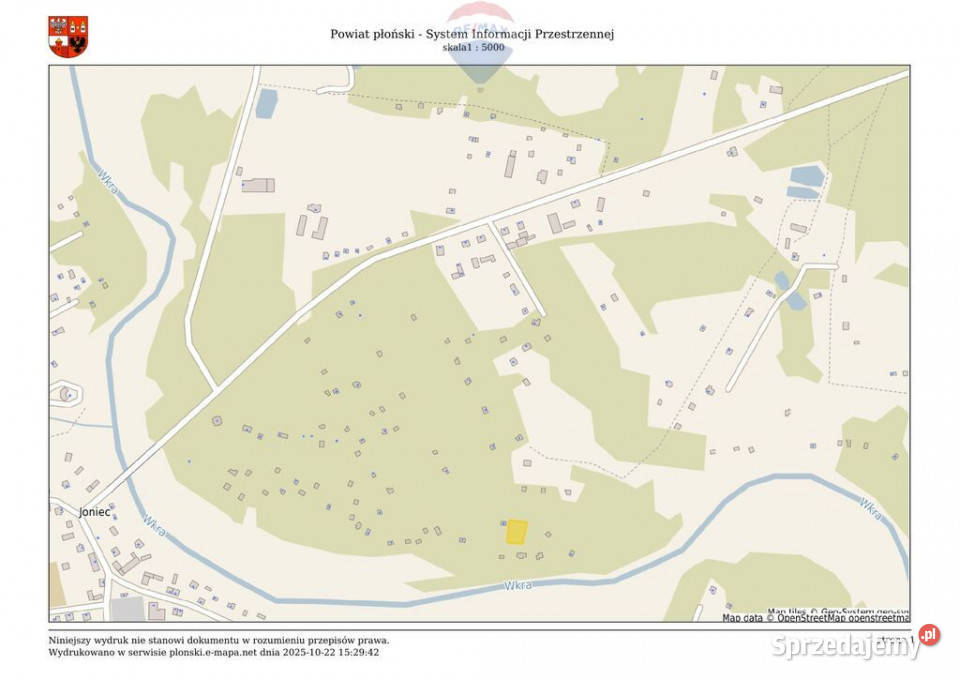 Działka leśna Joniec rzeką Wkrą mazowieckie sprzedam