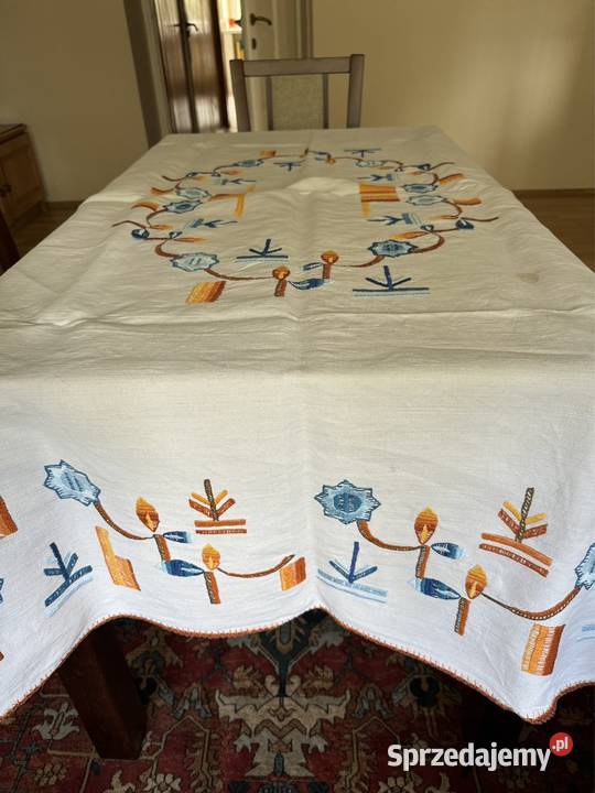 Obrus PRL lata60 te ręcznie haftowany Vintage Częstochowa sprzedam