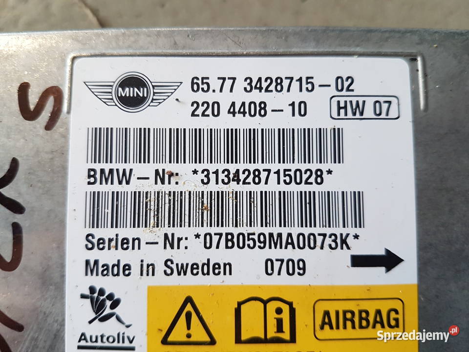 MINI COOPER S PODUSZKI POWIETRZNE AIR BAG Rok produkcji 2009 Turek sprzedam