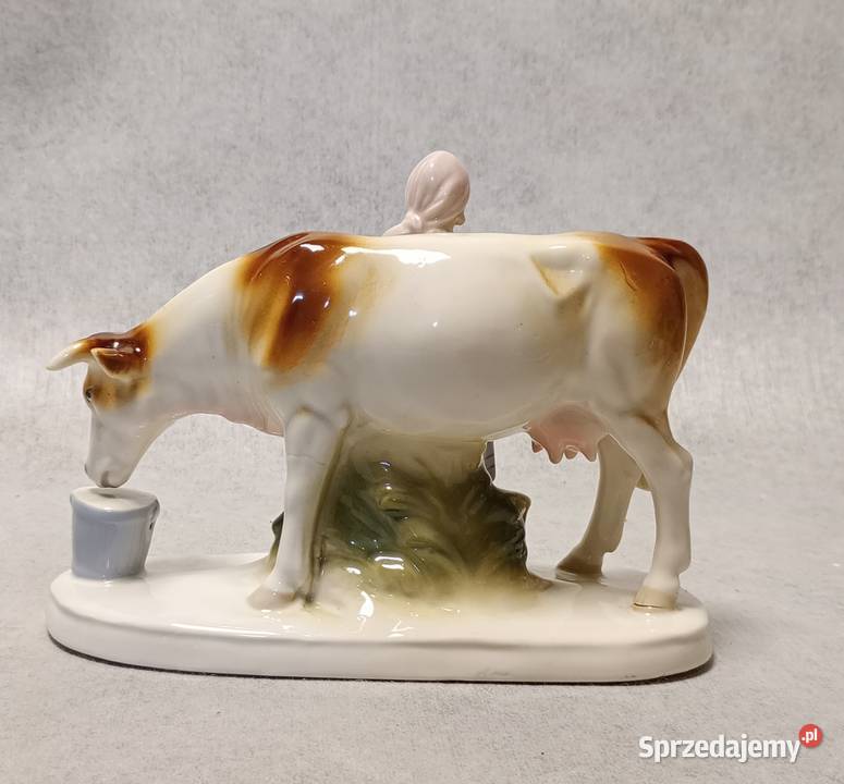 LIPPELSDORF Kobieta z Brązową krową Turyngia Porcelana i szkło Dobrzany
