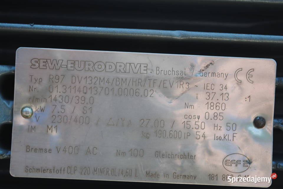 Motoreduktor 75kw 39obrmin z hamulcem firmy SEW lubuskie Kargowa