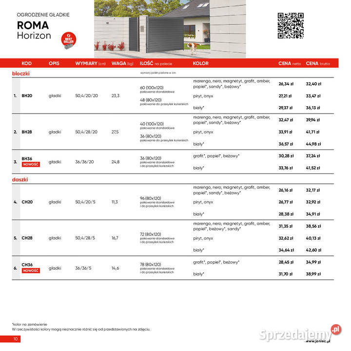 Bloczek ogrodzeniowy Joniec Roma horizon biały