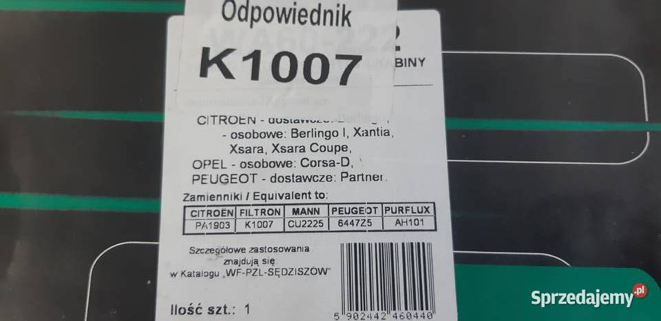 WA60222 PZLSĘDZISZÓW FILTR KABINY kujawsko-pomorskie Koronowo sprzedam