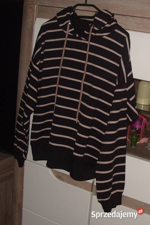 Bluza MEGI czarno beżowe paski z kapturem r LXL Rawicz