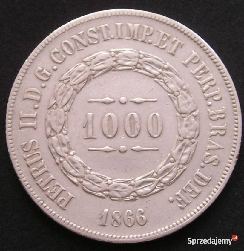 Brazylia 1000 reis 1866 SREBRO Numizmatyka łódzkie Łódź