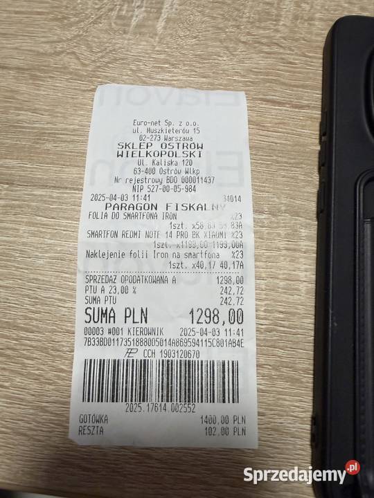 Sprzedam Xiaomi Redmi Note 14 pro 8256 2 etui 2 Boczków