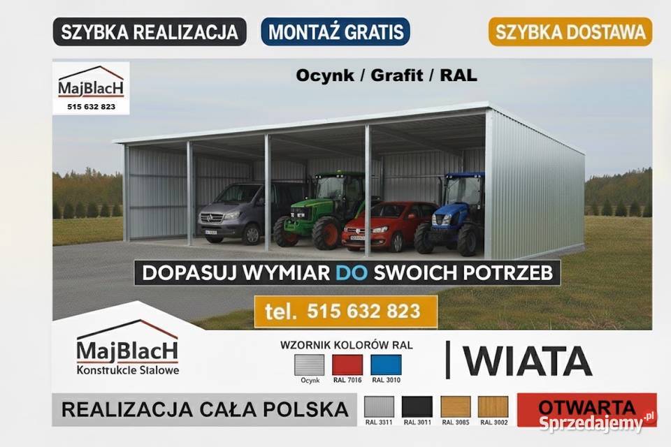 Mały Garaż Blaszany z zadaszeniem bocznym Garaże Sucha Beskidzka