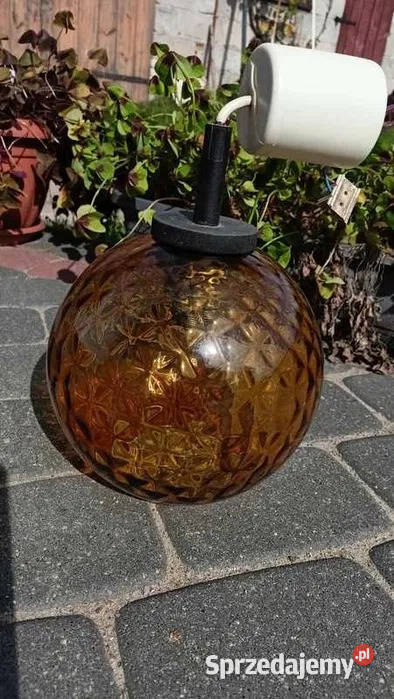 Piękna Miodowa Lampa PRL Kula z Niesamowitą Porcelana i szkło Markocin