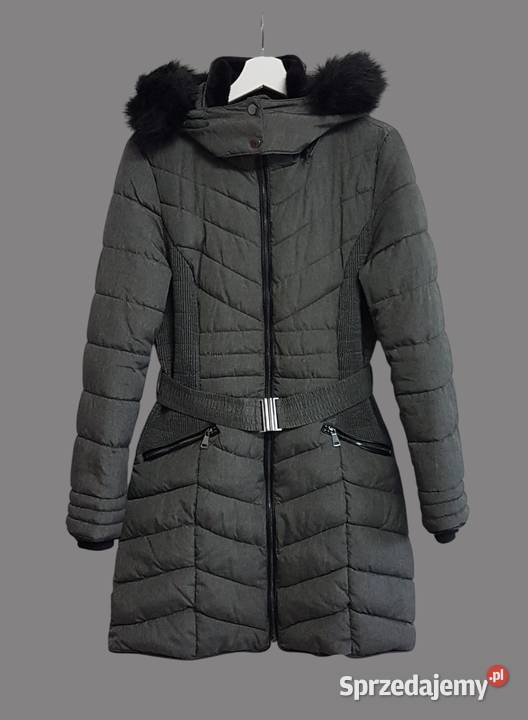 Damska kurtka zimowa ciemno szara z kapturem i szary/srebrny