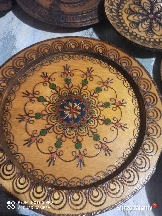 Drewniane talerze ozdobne wiszące kolekcja PRL Pleszew