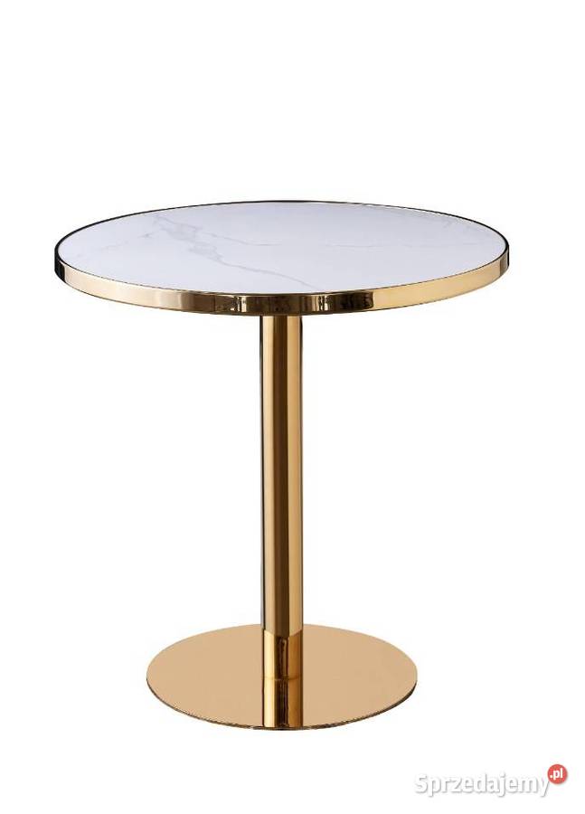 Złoty okrągły metalowy stolik kawowy na jednej nodze 146926