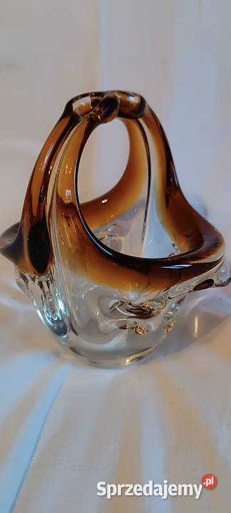 Szklany koszyczek z czeskich hut szkła styl Kraków