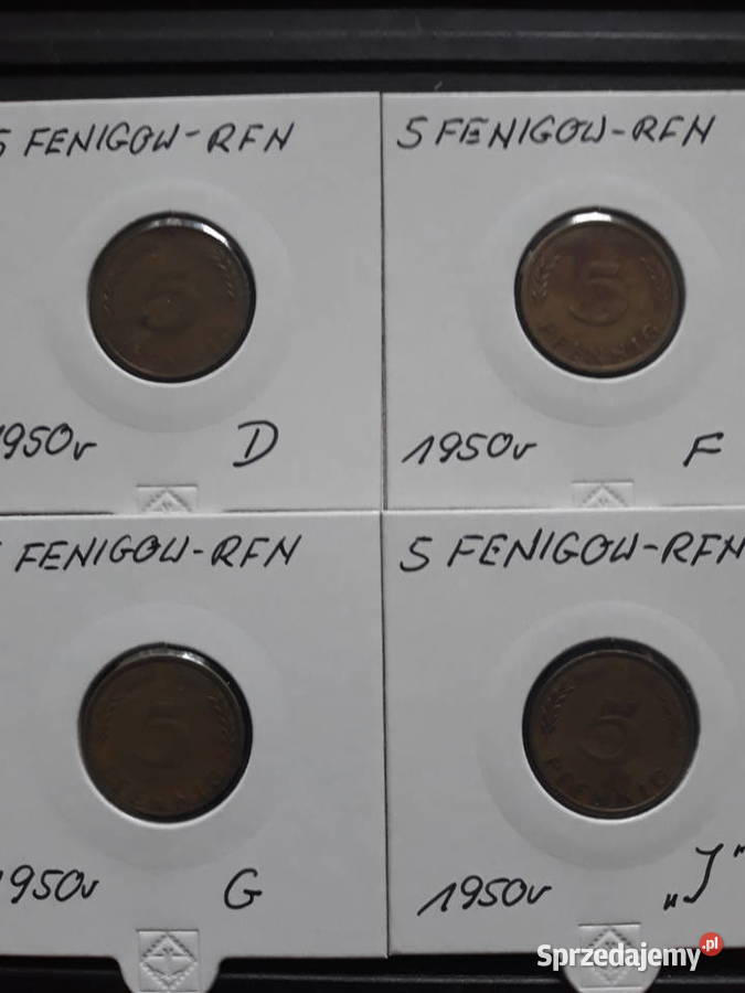 5 Fenigów RFN 1950 r men DFGJ zestaw Konin
