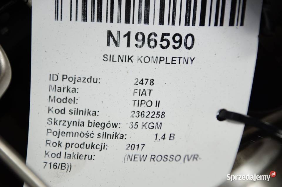 SILNIK KOMPLETNY FIAT TIPO II 14 TJET 940B7000 kujawsko-pomorskie Lipno sprzedam
