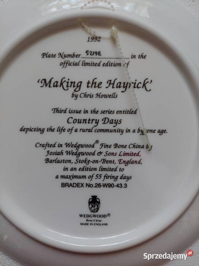 Kolekcjonerski talerz Weedgwood z certyfikatem