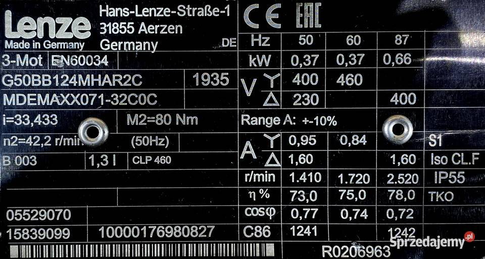 motoreduktor przekładnia 037kW 422obr 3fazowy Pigża