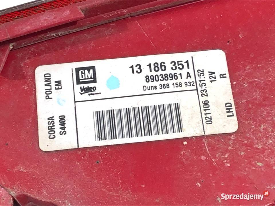 LAMPA PRAWY TYŁ OPEL CORSA D 13186351 Hatchback osobowe