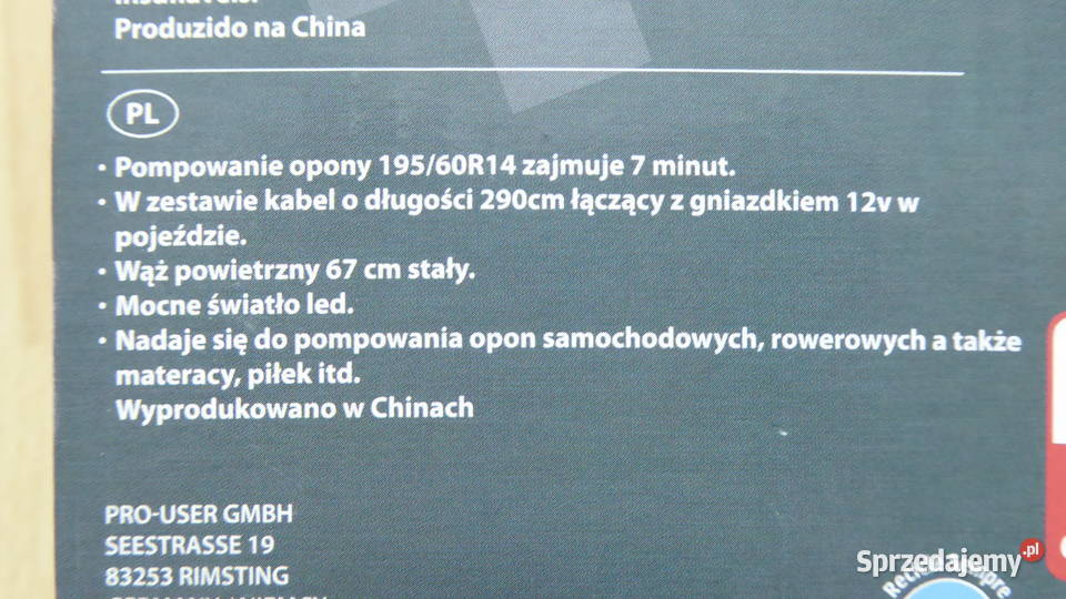 Nieużywany kompresor 12V103bar AUTO XS z latarką Olsztyn