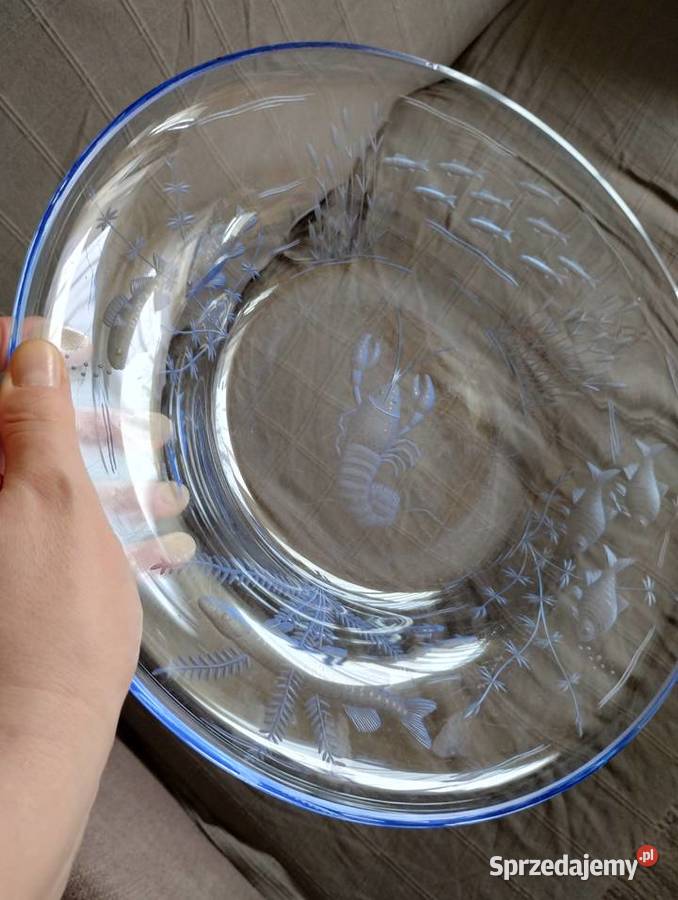 PRL patera szkło błękit ryby 30 art deco Dom i Ogród Łódź