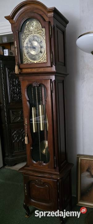 Stojący zegar kwadransowy mahoń mosiądz Zegary dolnośląskie Wałbrzych
