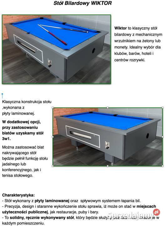 stół bilardowy Wiktor 6 ft na żetony podkarpackie